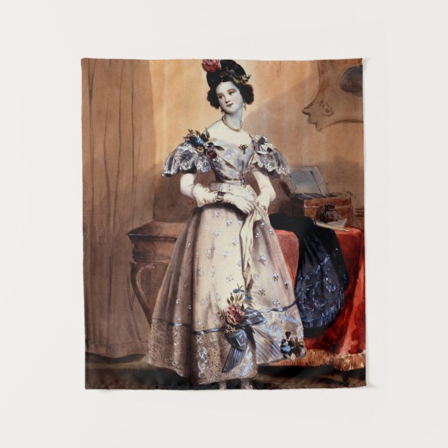 Victorian Lady with Floral Embellishments - Elegan Tapestry (Front)
