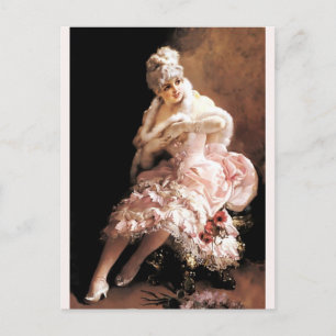 Victorian Lady with flowers and mask painting Postcard
