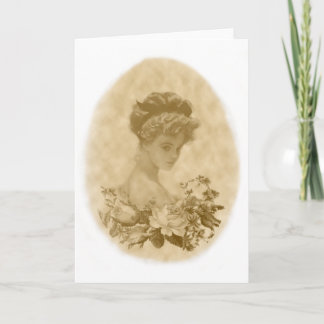 Victorian lady with flowers greeting card