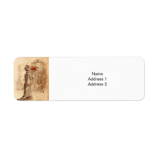 Victorian Lady with Red Umbrella Sepia Background 