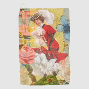 Victorian Lady Woman Elegant Rich Red Illustration Golf Towel