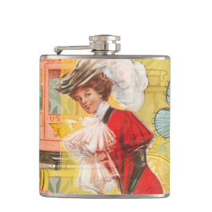 Victorian Lady Woman Elegant Rich Red Illustration Hip Flask