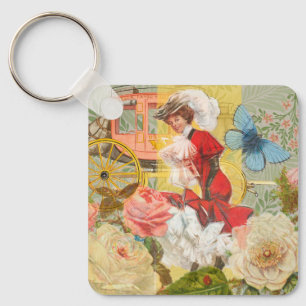 Victorian Lady Woman Elegant Rich Red Illustration Key Ring