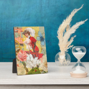 Victorian Lady Woman Elegant Rich Red Illustration Plaque