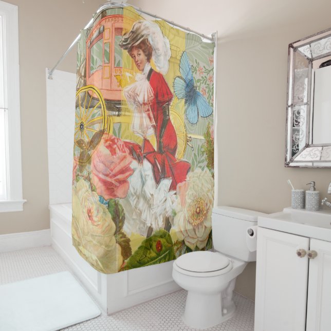 Victorian Lady Woman Fun Carriage Shower Curtain (In Situ)