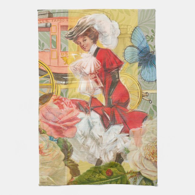 Victorian Lady Woman Fun Carriage Tea Towel (Vertical)