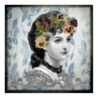 Victorian Lady Woman Pansies on Tapestry
