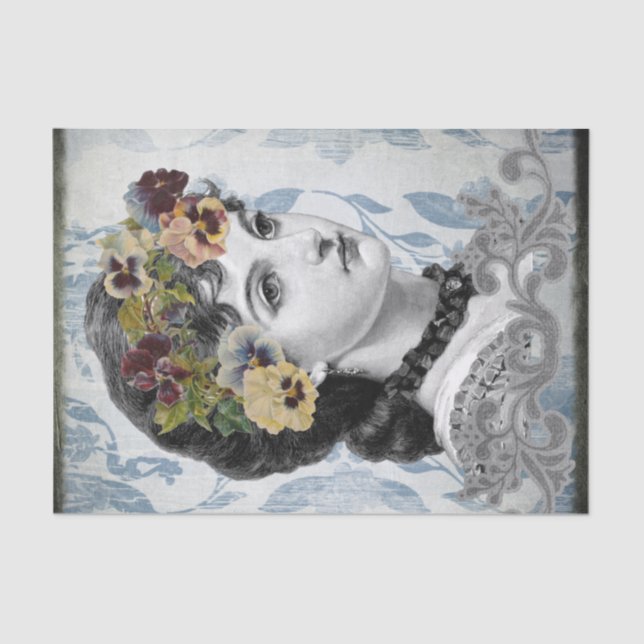 Victorian Lady Woman with Pansies in Her Hair Tissue Paper (Front)