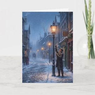 Victorian Lamplighter Christmas Eve Card