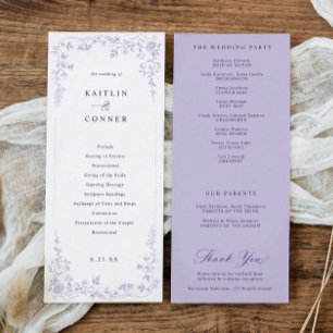 Victorian Lavdender Purple French Floral Wedding Programme