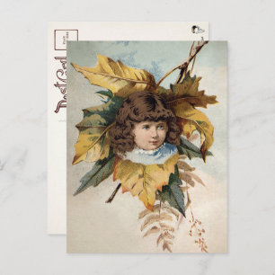 Victorian Leaf Girl Postcard