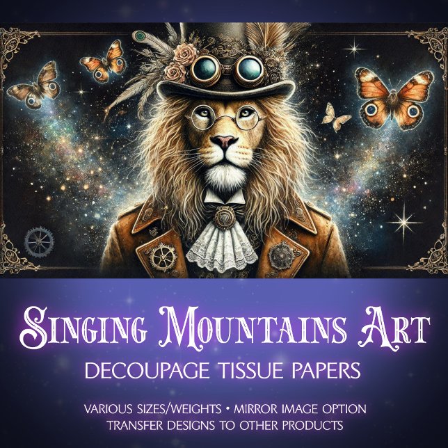 Victorian Lion Butterflies Steampunk Decoupage Tissue Paper (Creator Uploaded)