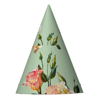 Victorian Lisianthus: Olive Floral Watercolor. Party Hat
