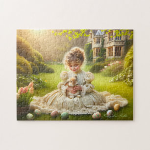 Victorian Little Girl with Bunny & Eggs Easter Jigsaw Puzzle