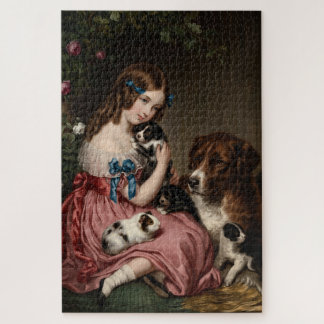 Victorian Little Girl with Puppies & Guinea Pig Jigsaw Puzzle
