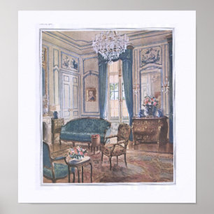 Victorian Living Room in Brown and Blue Poster