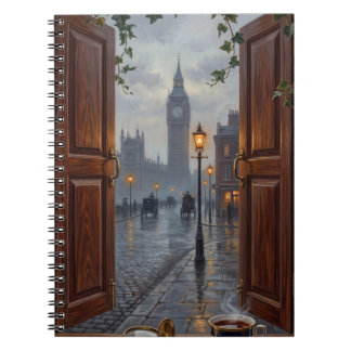 Victorian London Big Ben Rainy Day Oil Painting Notebook