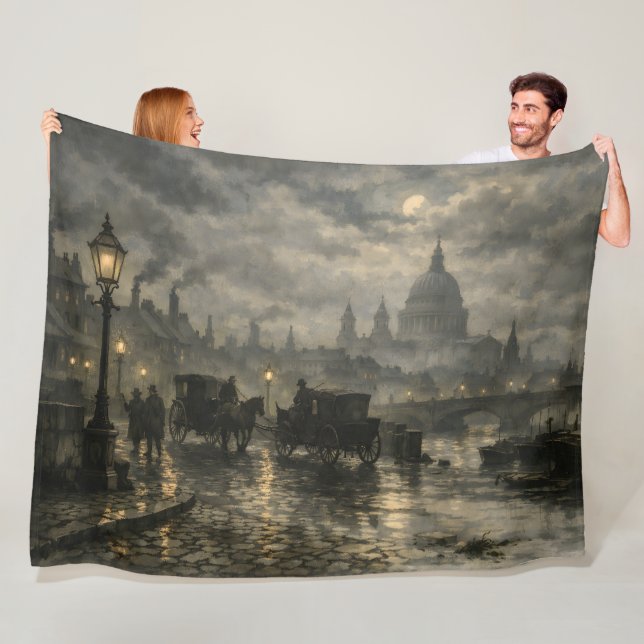 Victorian London Nightscape by BurnsInHell Fleece Blanket (In Situ)