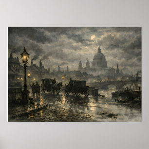 Victorian London Nightscape by BurnsInHell Poster