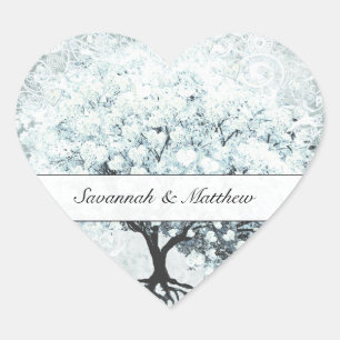 Victorian Love Bird Blue Damask Heart Leaf Tree Sticker