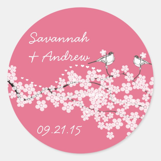 Victorian Love Bird Cherry Blossom Wedding Sticker (Front)