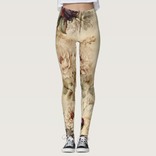Victorian Love Letter Floral Parchment Leggings