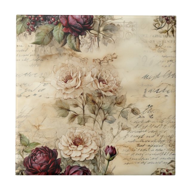 Victorian Love Letter Floral Parchment Tile (Front)