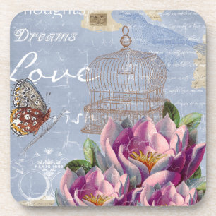 Victorian Love Thoughts Dreams Butterfly Bird Cage Coaster