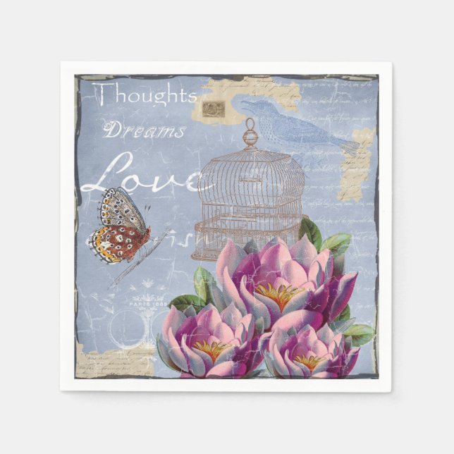 Victorian Love Thoughts Dreams Butterfly Bird Cage Napkin (Front)