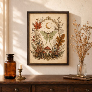 Victorian Luna Moth Botanical Witchy Wall Art 