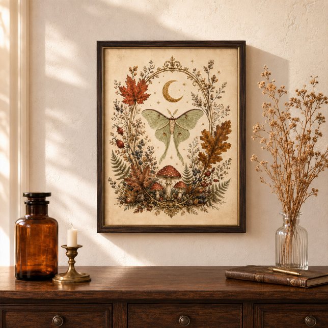 Victorian Luna Moth Botanical Witchy Wall Art  (Victorian Luna Moth Botanical Witchy Wall Art)
