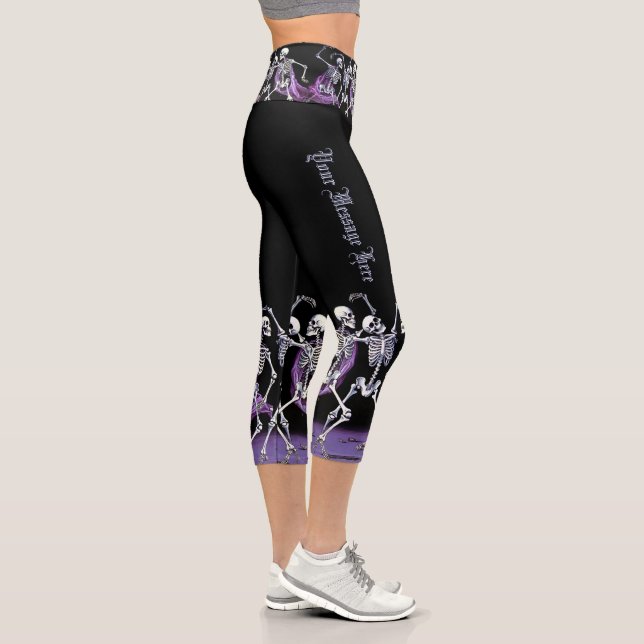 Victorian Macabre Dancing Skeletons Halloween Capri Leggings (Right)
