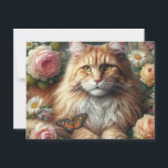 Victorian Maine Coon Cat with Pink Roses  Postcard<br><div class="desc">This postcard features a Victorian style Maine Coon cat and soft pastel roses.  A beautiful postcard created for cat lovers.  (AI art by Susang6)</div>