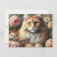 Victorian Maine Coon Cat with Pink Roses 