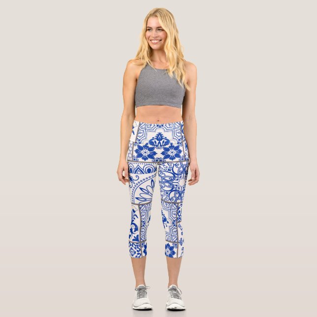 Victorian Majolica: Patchwork Tile Pattern. Capri Leggings (Front)