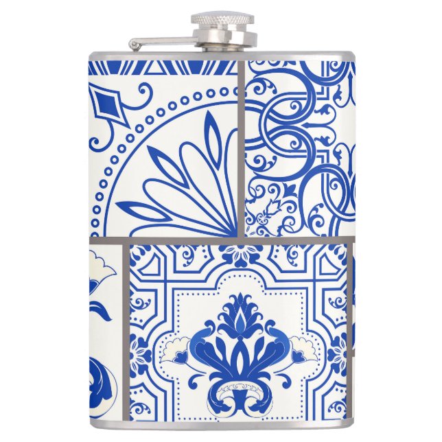 Victorian Majolica: Patchwork Tile Pattern. Hip Flask (Front)