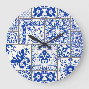 Victorian Majolica: Patchwork Tile Pattern. Large Clock