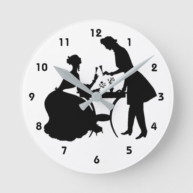 Victorian Man And Woman Silhouettes Round Clock (Front)