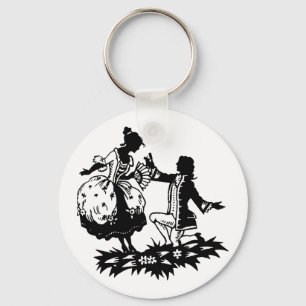 Victorian Man Proposing to Woman Silhouette Art  M Key Ring
