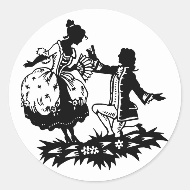 Victorian Man Proposing to Woman Silhouette Art Po Classic Round Sticker (Front)