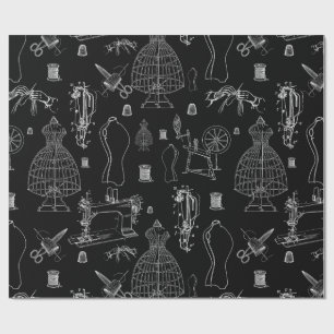 victorian mannequin antique sewing machine black wrapping paper