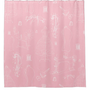 victorian mannequin antique sewing machine pink shower curtain