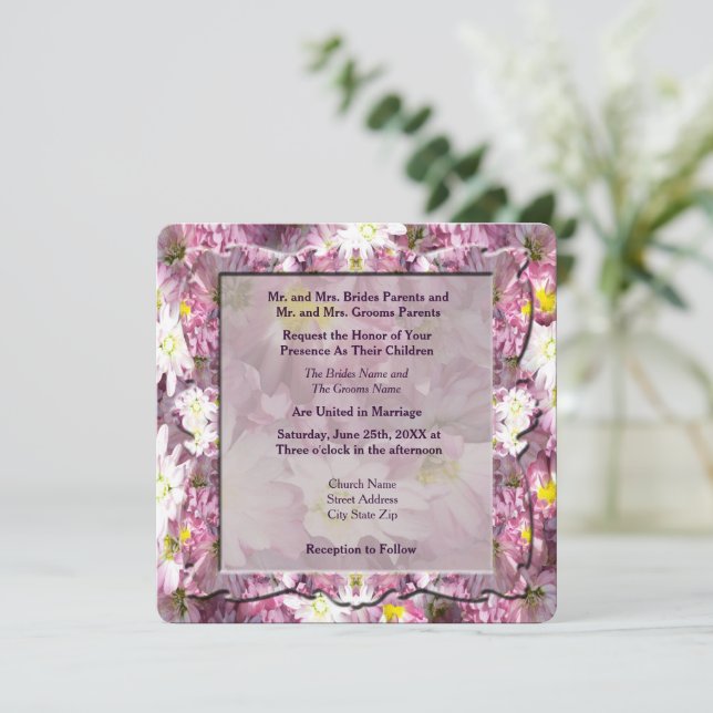 Victorian Mauve Floral Wedding Invitation (Standing Front)