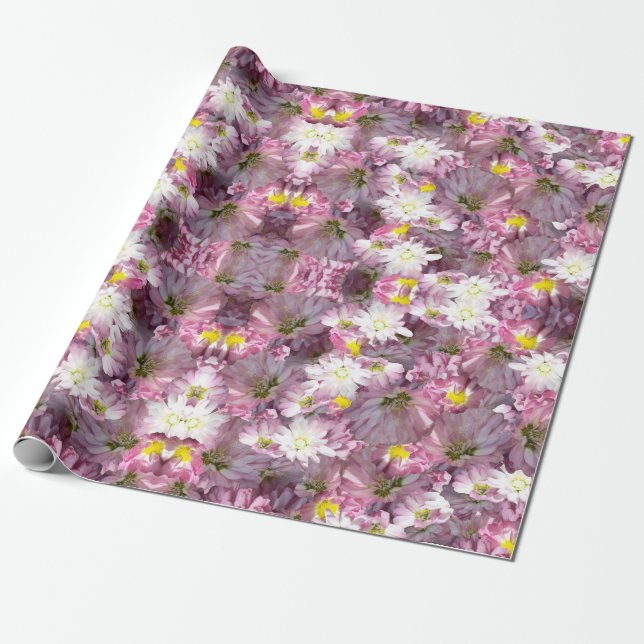 Victorian Mauve Flowers Wrapping Paper (Unrolled)