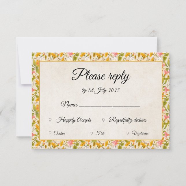 Victorian Meadow yellow RSVP card (Front)