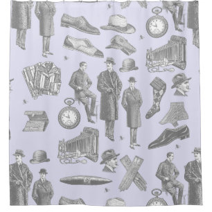 victorian mens style antique menswear toile purple shower curtain