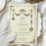 Victorian Menu Wedding Dinner Card<br><div class="desc">This charming wedding menu features a beautiful Victorian-inspired floral design, adorned with delicate garlands of pink roses and lavender blooms. The intricate floral artwork and soft pastel palette, including blush, sage green, cream, and lilac, evoke a romantic and vintage ambiance. The elegant decorative borders add to the classic Victorian aesthetic,...</div>