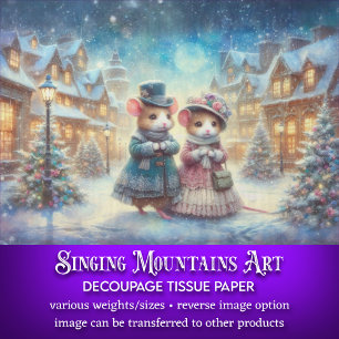Victorian Mice In Winter Vilage Decoupage Tissue Paper