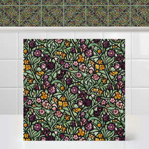 Victorian Millefleur Winding Floral Stained Glass Tile
