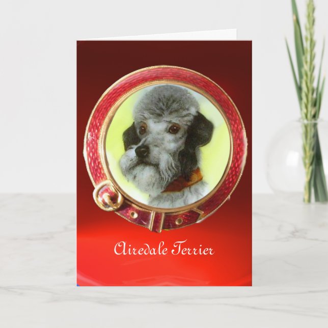 VICTORIAN MINIATURE DOG PORTRAITS Airedale Terrier Holiday Card (Front)